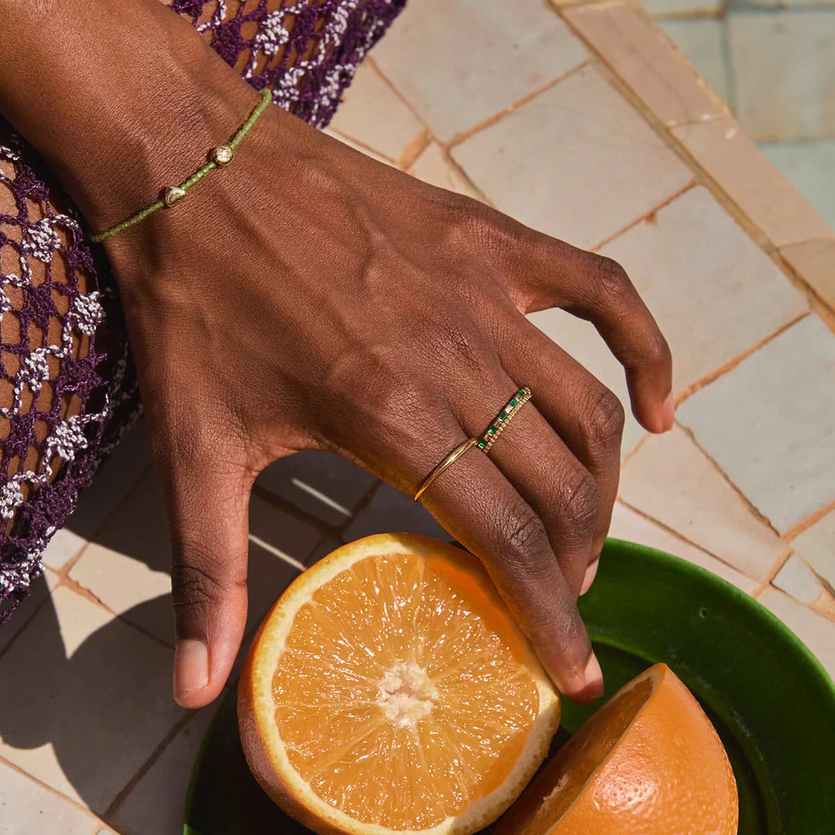 Astrid & Miyu Emerald Baguette Band Ring in Solid Gold