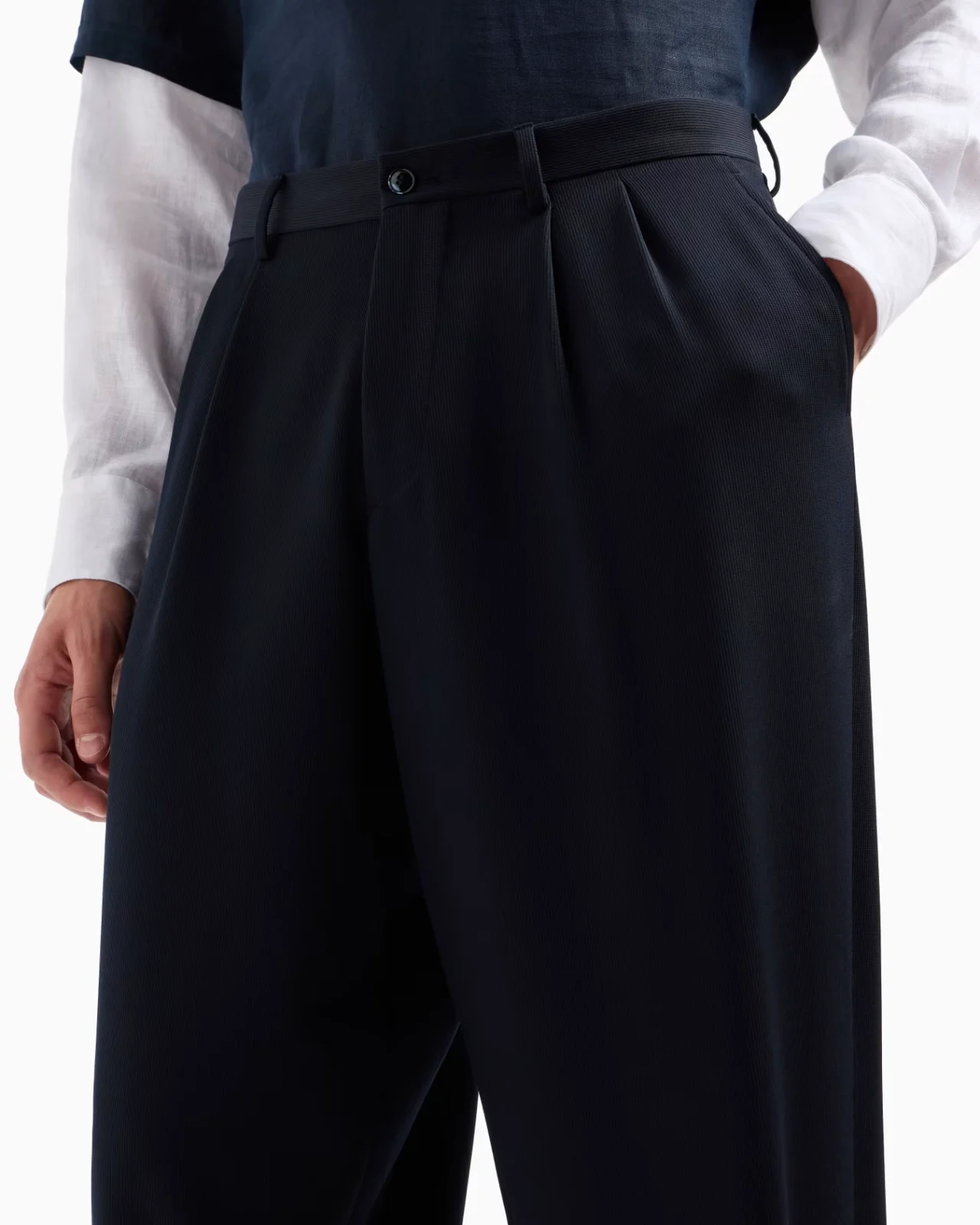 GIORGIO ARMANI Double-pleat trousers in virgin wool canneté