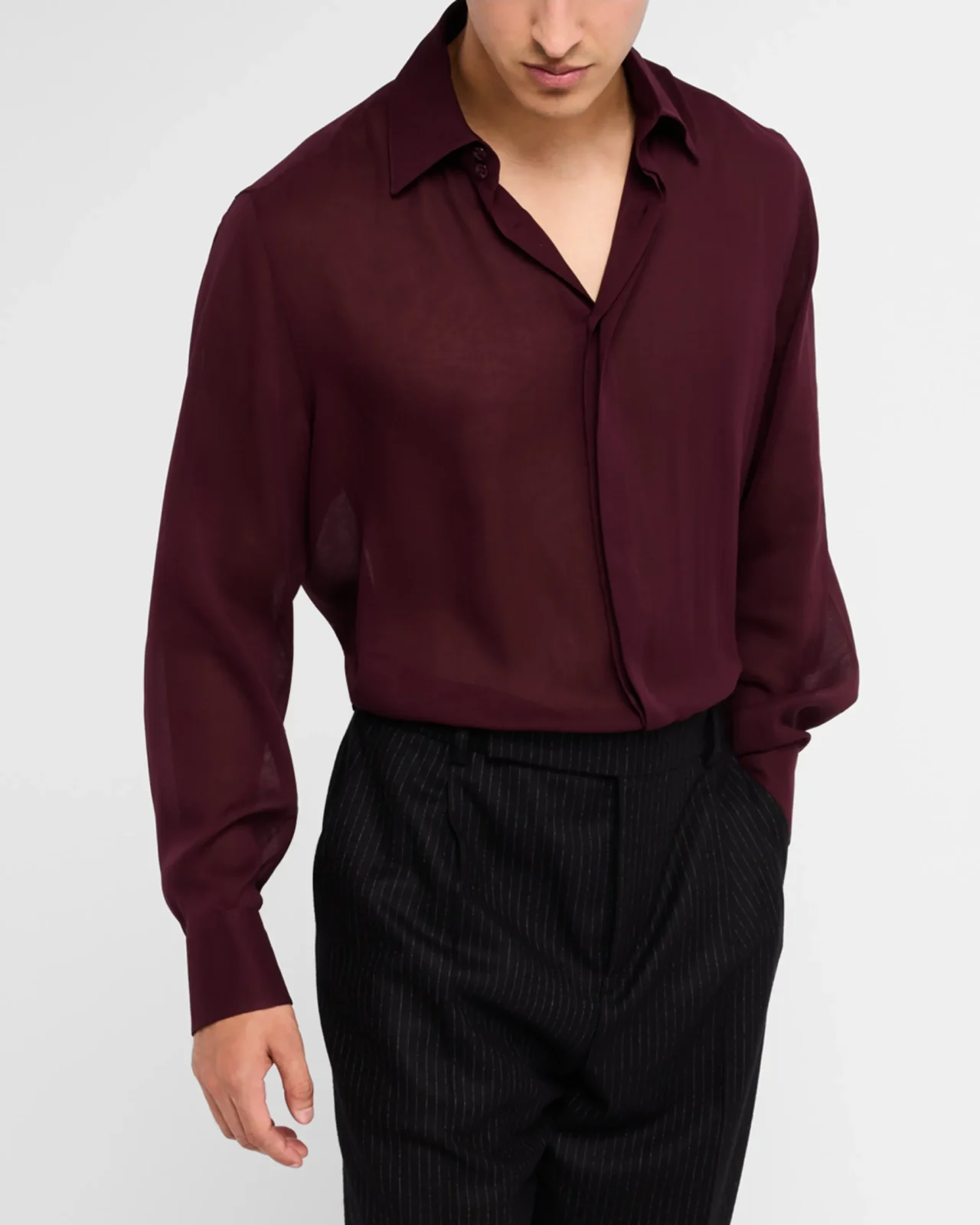 SAINT LAURENT Mens Sheer Crepe Button-Down Shirt
