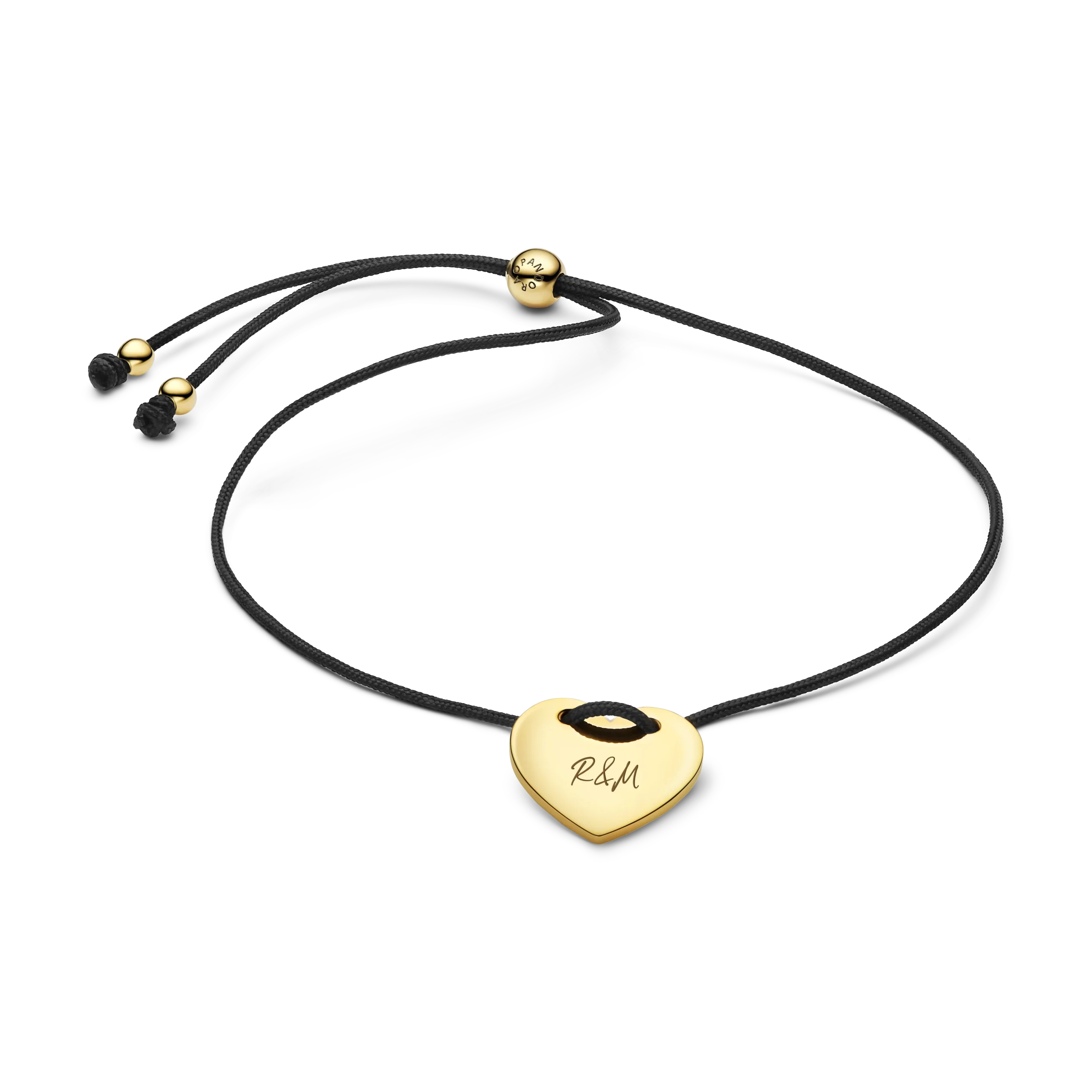 Engravable Heart Black Cord Slider Bracelet