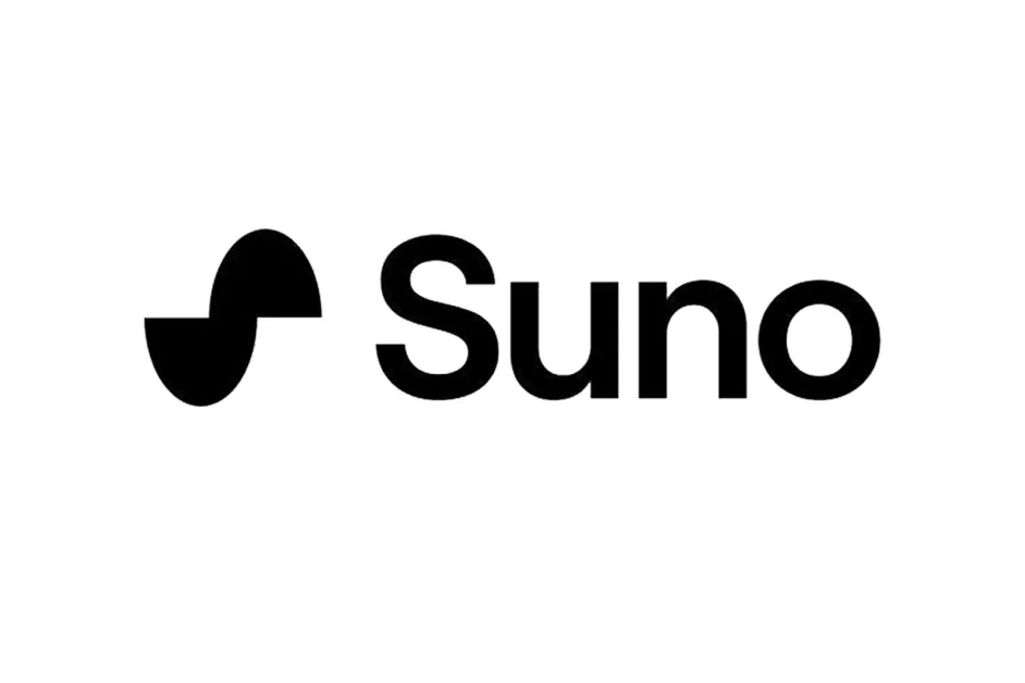 Suno logo: a black abstract swoosh mark to the left of the bold 'Suno' wordmark.