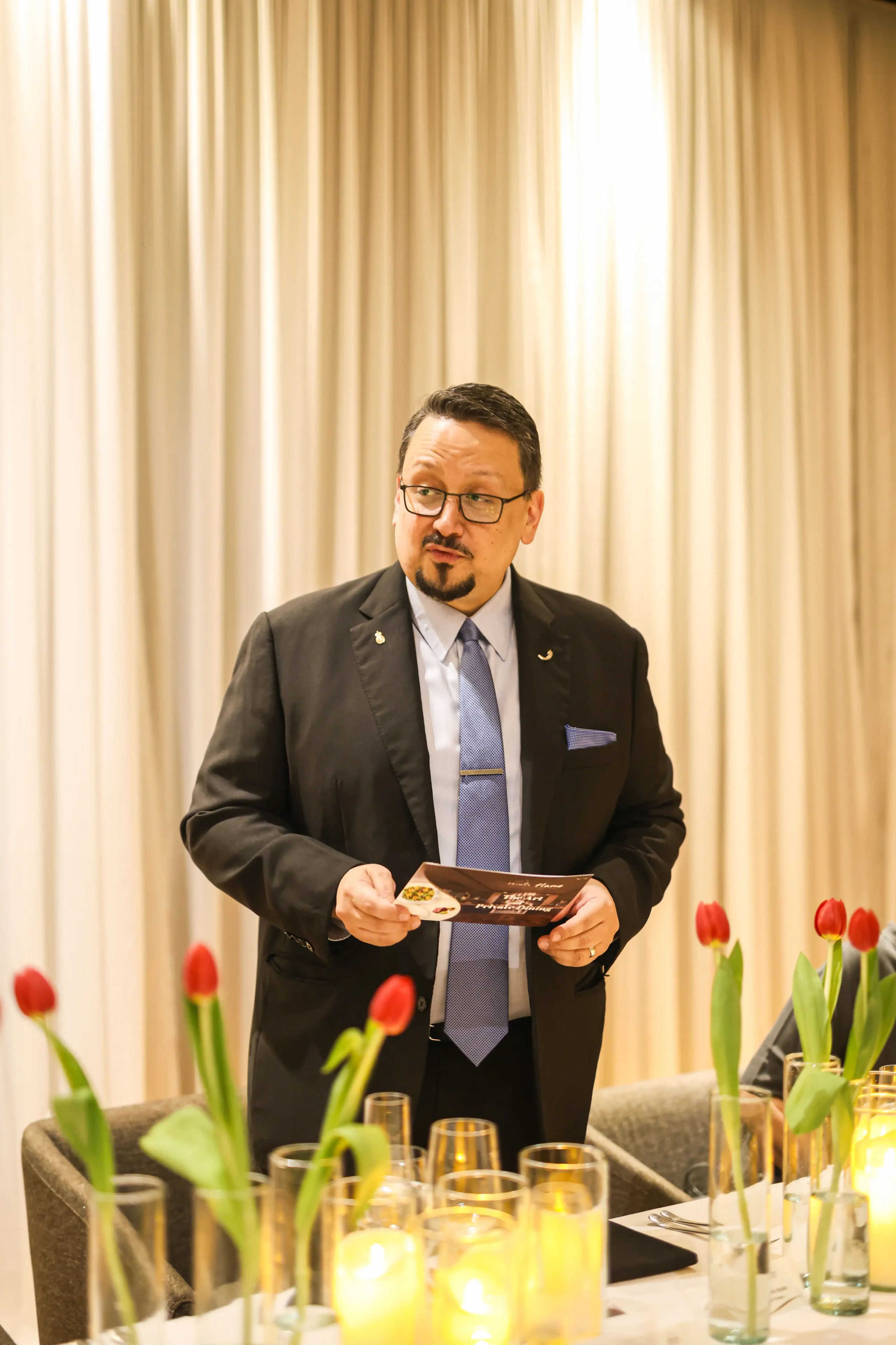 Discovery Primea GM David Pardo de Ayala welcoming the evenings guests at Flames Private Dining Launch
